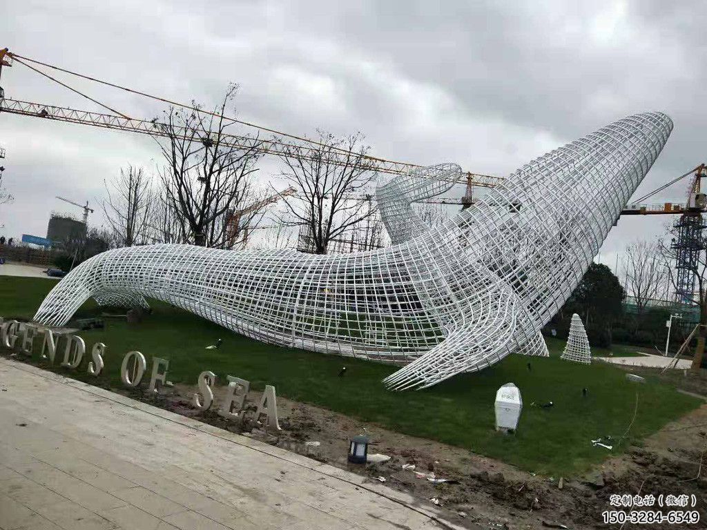 鏤空鯨魚雕塑，不銹鋼鯨魚雕塑，公園景觀小品 (2)