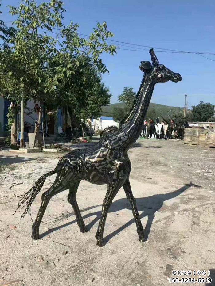 不銹鋼長頸鹿雕塑，異形幾何動物，售樓處小區擺件 (2)