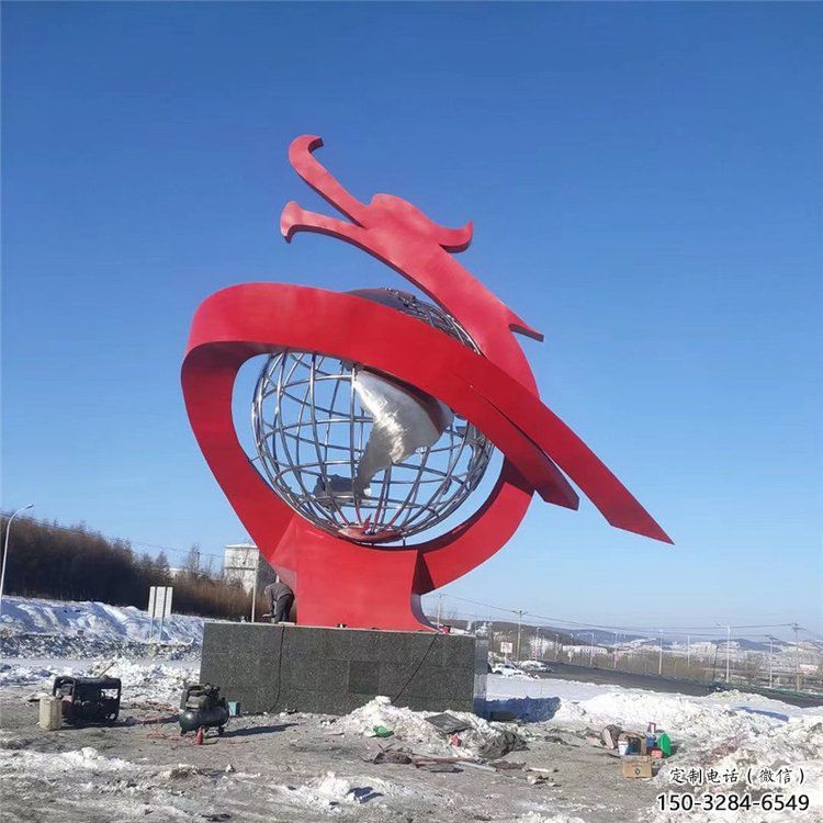 不銹鋼龍形雕塑，大型動物景觀，烤漆工藝制作 (3)