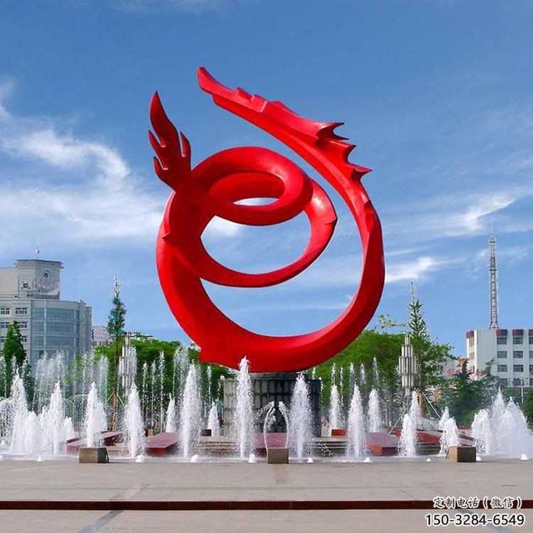 不銹鋼龍形雕塑，大型動物景觀，烤漆工藝制作 (4)