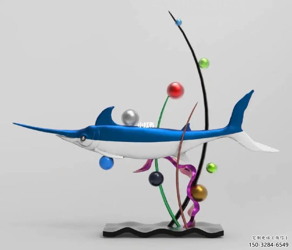 玻璃鋼劍魚雕塑制作廠家，海洋生物雕塑，大型雕塑