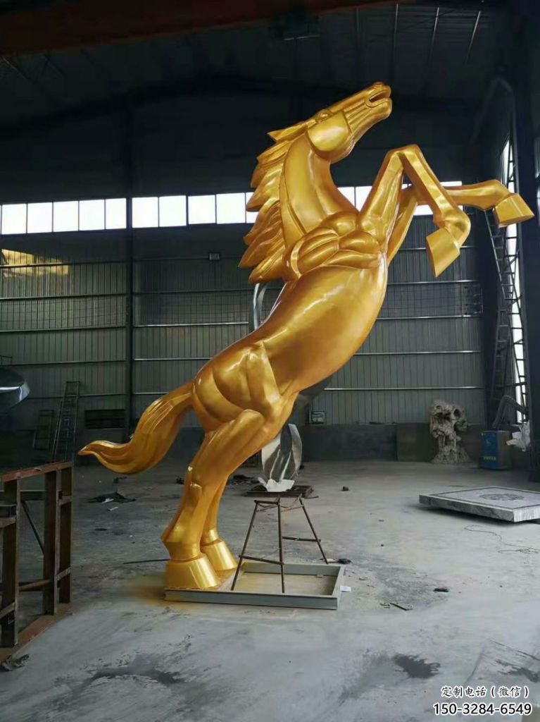 仿真奔馬雕塑，城市街頭擺件，不銹鋼動物小品