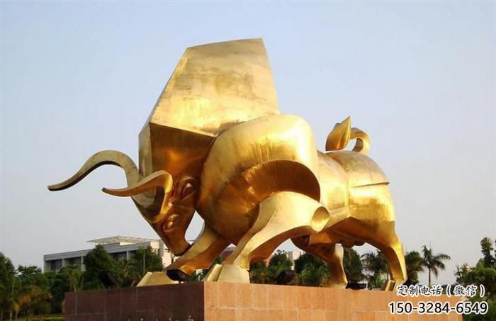 街道小牛雕塑，景觀擺件，鍍金工藝
