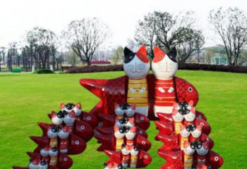 校園小貓雕塑，仿真主題，動漫工藝