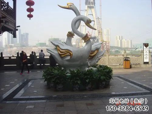 園林鴛鴦雕塑 城市廣場(chǎng)雕塑 步行街?jǐn)[件
