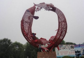 校園魚(yú)形雕塑，拉絲海洋雕塑，卡通主題