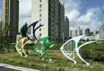 幼兒園魚(yú)形雕塑，鐵藝文化雕塑，鑄造制作