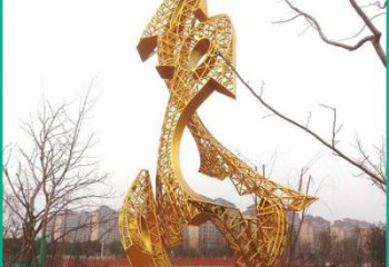 抽象魚(yú)形雕塑，鏤空工藝，大型景觀建筑雕塑