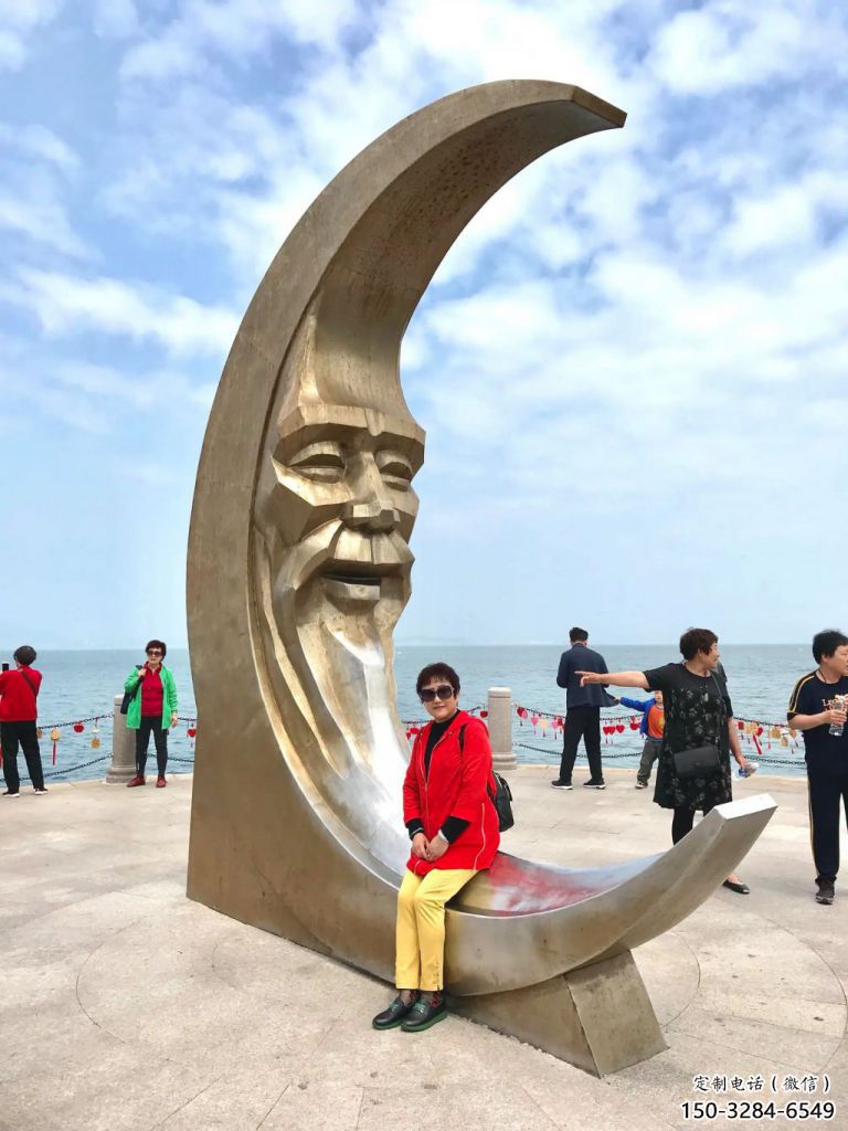 酒店月亮雕塑，鍍金歐式雕塑，仿古擺件