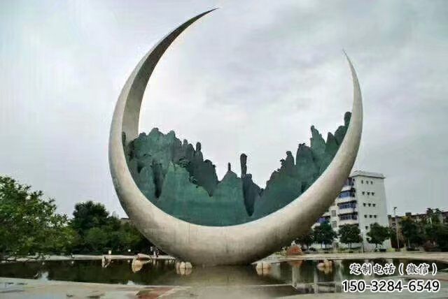 農村月亮雕塑，鏤空景觀雕塑，抽象效果