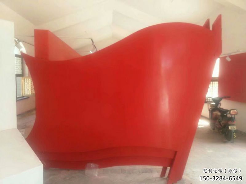 小區(qū)旗幟雕塑，拉絲黨建雕塑，抽象效果
