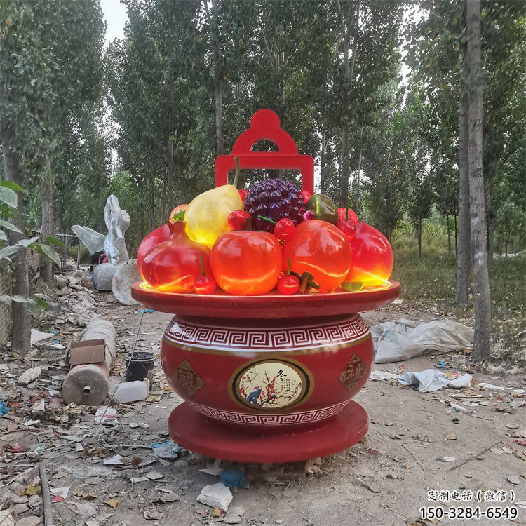 果籃雕塑供應(yīng)，花園小品，酒店不銹鋼果籃雕塑展品