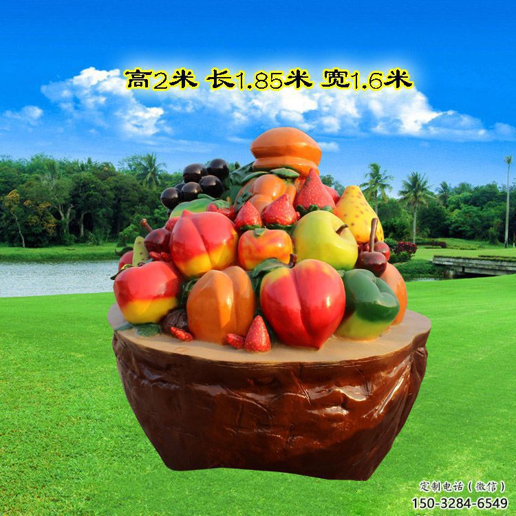 景觀果籃雕塑擺件定制，市標雕塑，香蕉果籃雕塑