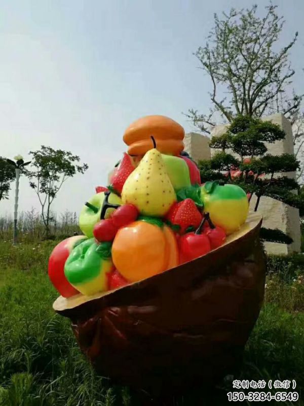 景觀果籃雕塑定做，美陳雕塑，鴨梨果籃雕塑