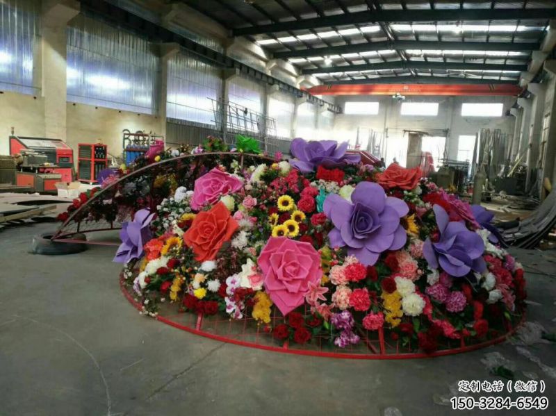 大型花籃雕塑公司，花園小品，玫瑰花花籃雕塑提供