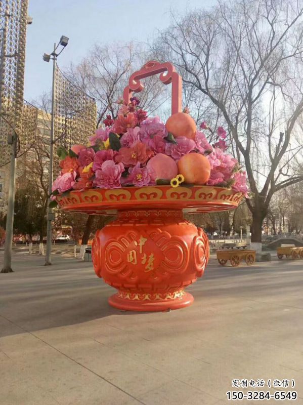 門口花籃雕塑訂做，戶外雕塑，旅游區(qū)花籃雕塑供給