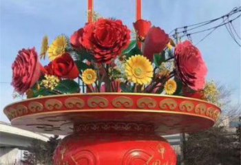 大型花籃雕塑常用，戶外擺放，仿真花籃雕塑展示專供