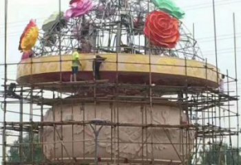 廣場花籃雕塑批發(fā)，廣場系列，鐵藝花籃雕塑工藝定價(jià)