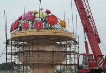 景觀花籃工藝品雕塑制造，歐式風格，鐵藝花籃雕塑創意定價