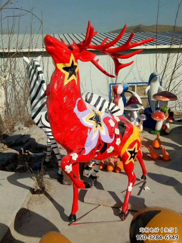 梅花鹿雕塑觀賞型，公園小品，玻璃鋼梅花鹿雕塑生產(chǎn)商