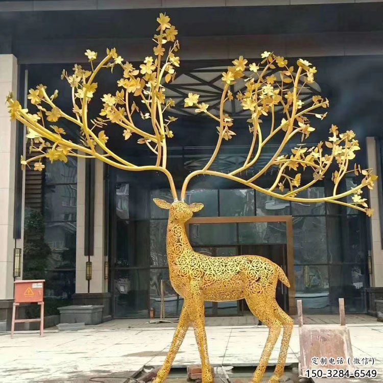 公共梅花鹿雕塑訂做，城市裝飾，庭院鏤空梅花鹿雕塑展品