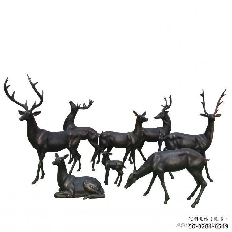 銅梅花鹿雕塑展品，鑄銅組合，梅花鹿銅雕塑常用