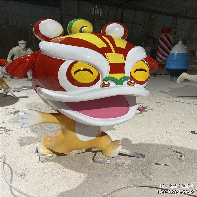 吉祥物動物雕塑，卡通獅子雕塑，玻璃鋼彩繪效果