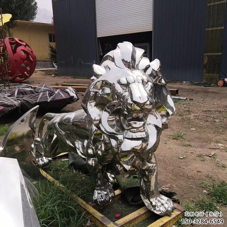 景觀獅子雕塑優選，陸地擺件，不銹鋼獅子雕塑供應