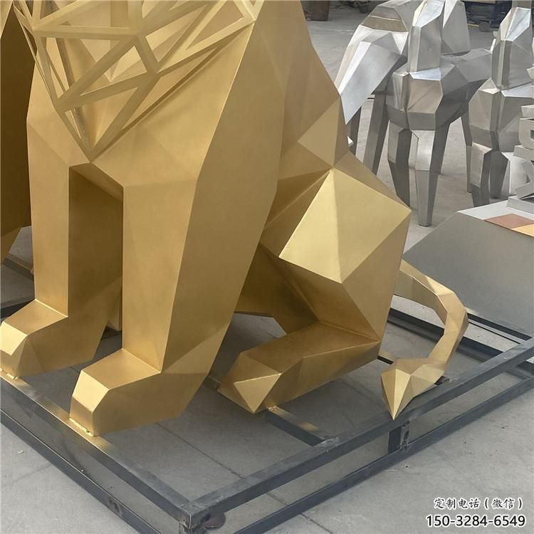 幾何獅子雕塑制造，金屬構(gòu)件，不銹鋼獅子雕塑提供