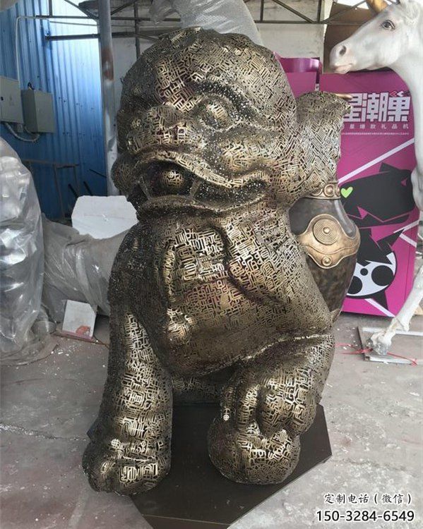 透雕獅子雕塑精品，鏤空編織工藝，不銹鋼獅子雕塑供求