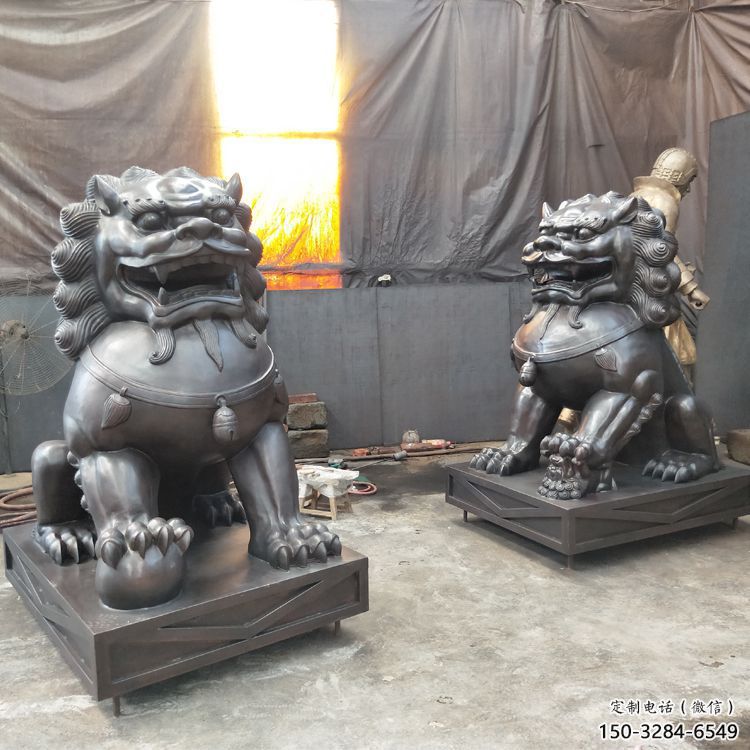 鑄銅獅子雕塑展品，景觀概念，黃銅蹲獅雕塑優選