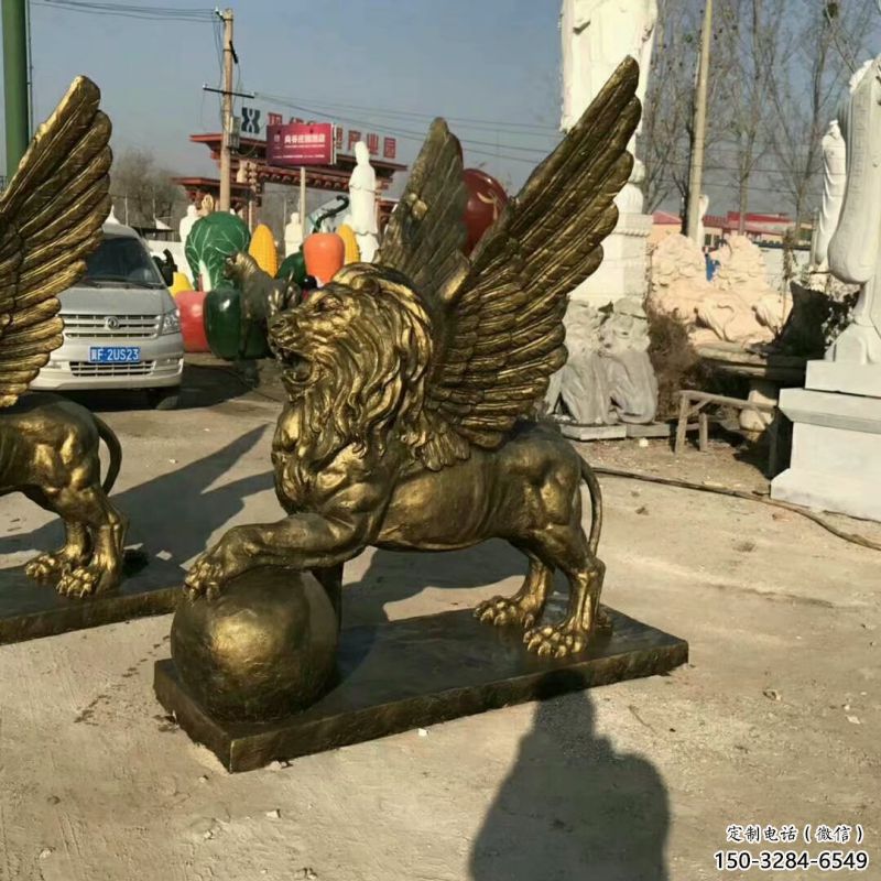 大型獅子雕塑公司，花園小品，飛獅雕塑裝飾提供