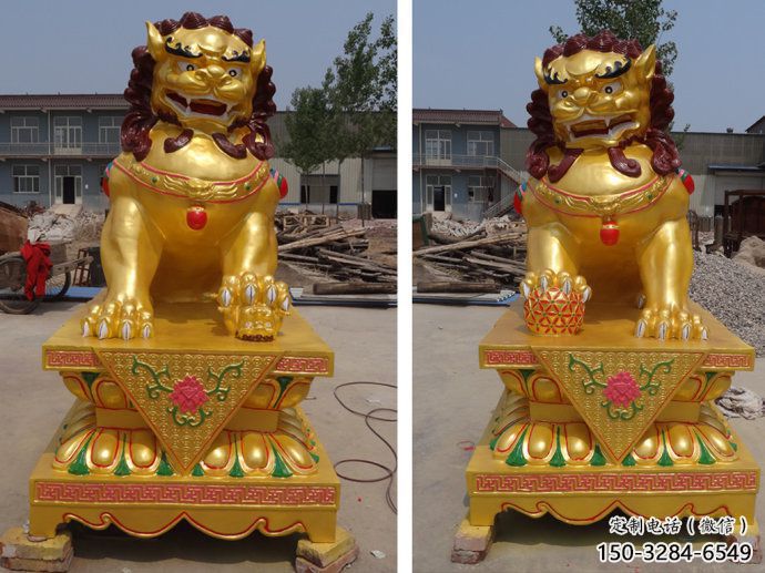 現(xiàn)代藝術獅子雕塑展品，室外軟裝，鎏金獅子雕塑訂做