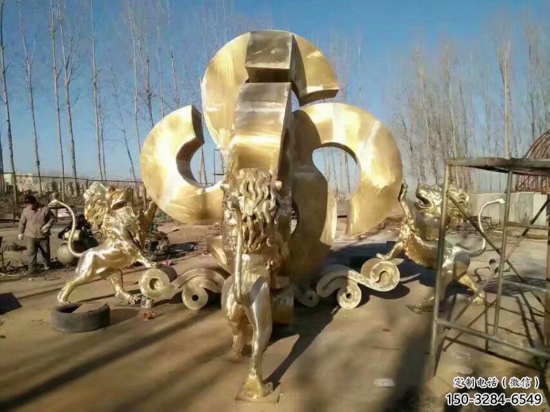 景觀獅子雕塑訂做，街景小品，戶外走獅雕塑制作
