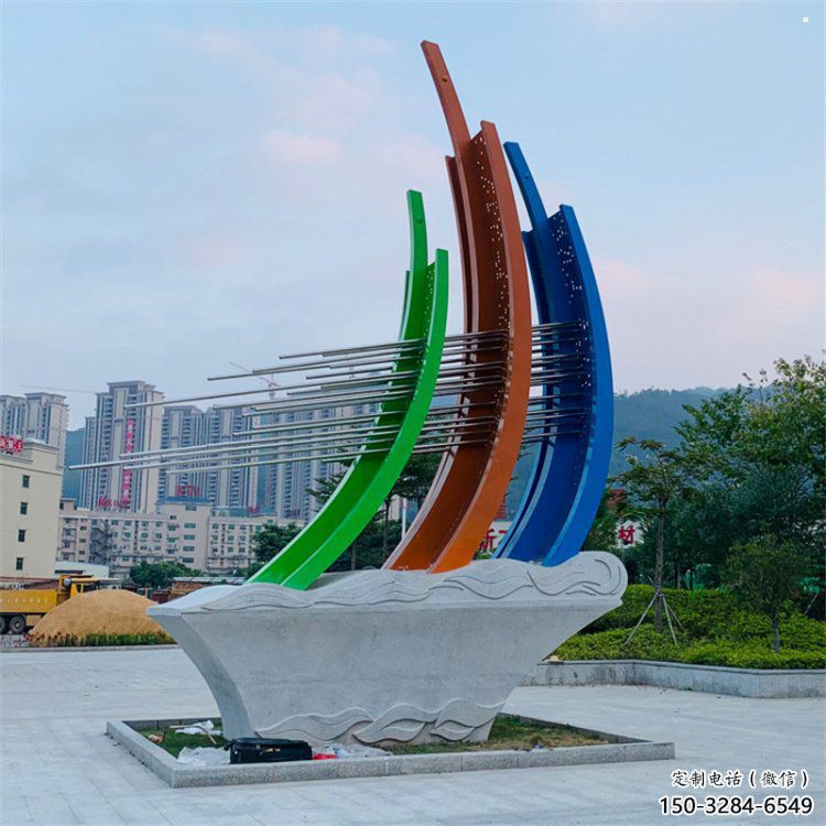 小區帆船雕塑，拉絲景觀雕塑，抽象效果