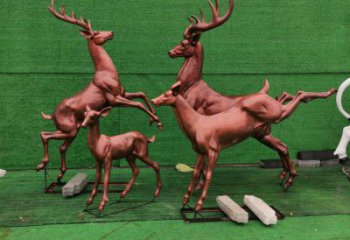 銅梅花鹿雕塑制作，公園小品，梅花鹿銅雕塑優選