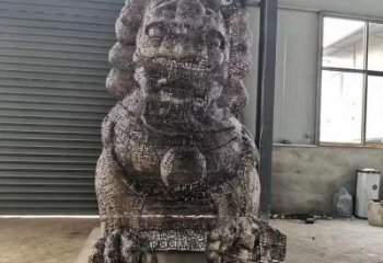 抽象獅子雕塑展品，鏤空工藝雕塑，不銹鋼獅子雕塑制作