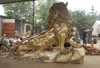 大型獅子雕塑精品，標(biāo)識雕塑，鑄銅走獅雕塑選用