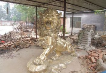門口獅子雕塑點(diǎn)擊，地標(biāo)動物擺件，走獅雕塑承接