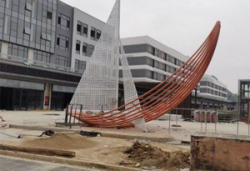 室內帆船雕塑，拉絲景觀雕塑，抽象效果
