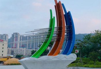 小區帆船雕塑，拉絲景觀雕塑，抽象效果