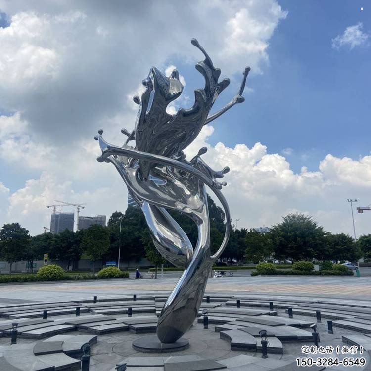 園林海浪雕塑，噴漆景觀雕塑，鏡面形式