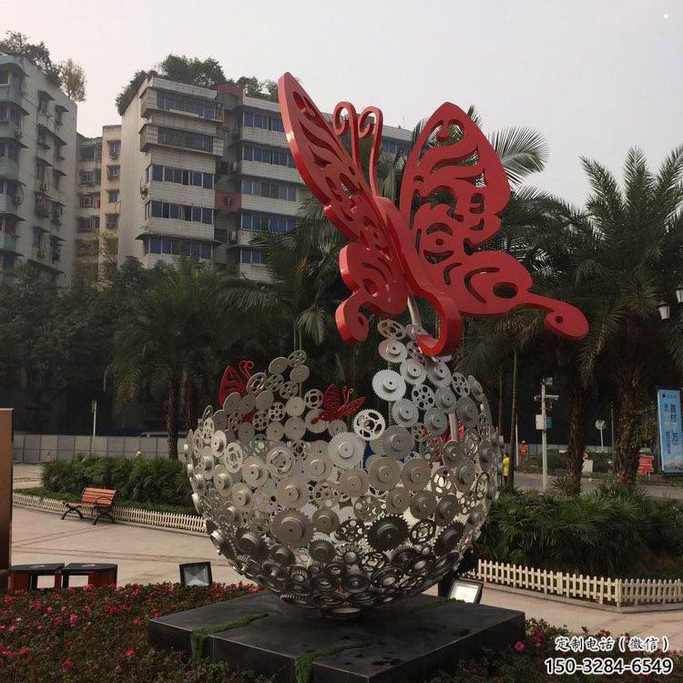 花球雕塑定做，公園小品，不銹鋼花球雕塑供應