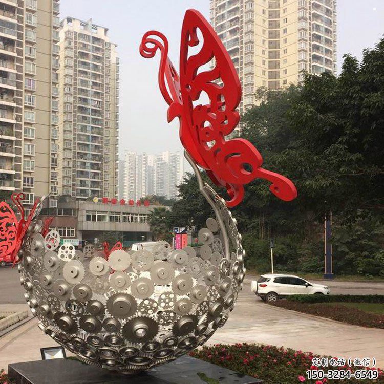 花球雕塑定做，美陳雕塑，不銹鋼花球雕塑精品