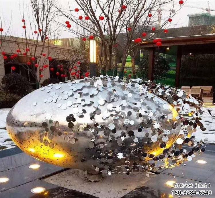 花紋球雕塑精選，陸地?cái)[件，不銹鋼花紋球雕塑展品