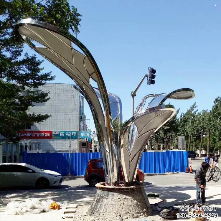 鏡面樹葉雕塑制造，廣場雕塑，制造不銹鋼樹葉雕塑廠家