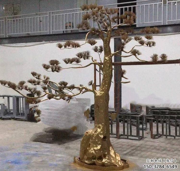 松樹雕塑廠家，村標概念，不銹鋼松樹雕塑通用