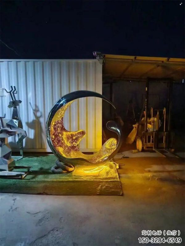 燈光水滴雕塑廠家，抽象理念，不銹鋼環形水滴雕塑
