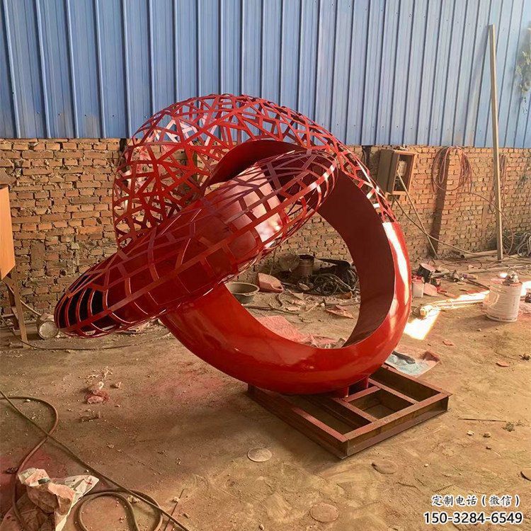 抽象雙環雕塑展品，小區雕塑，不銹鋼雙環雕塑制作精選