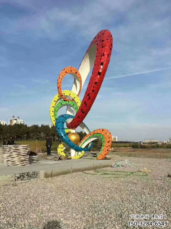 雙環雕塑擺件供需，彩鋼制作，大型不銹鋼雙環雕塑公司